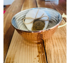 Hand-Hammered Copper Bowl with 35 gr. Artisan soap sample puck.