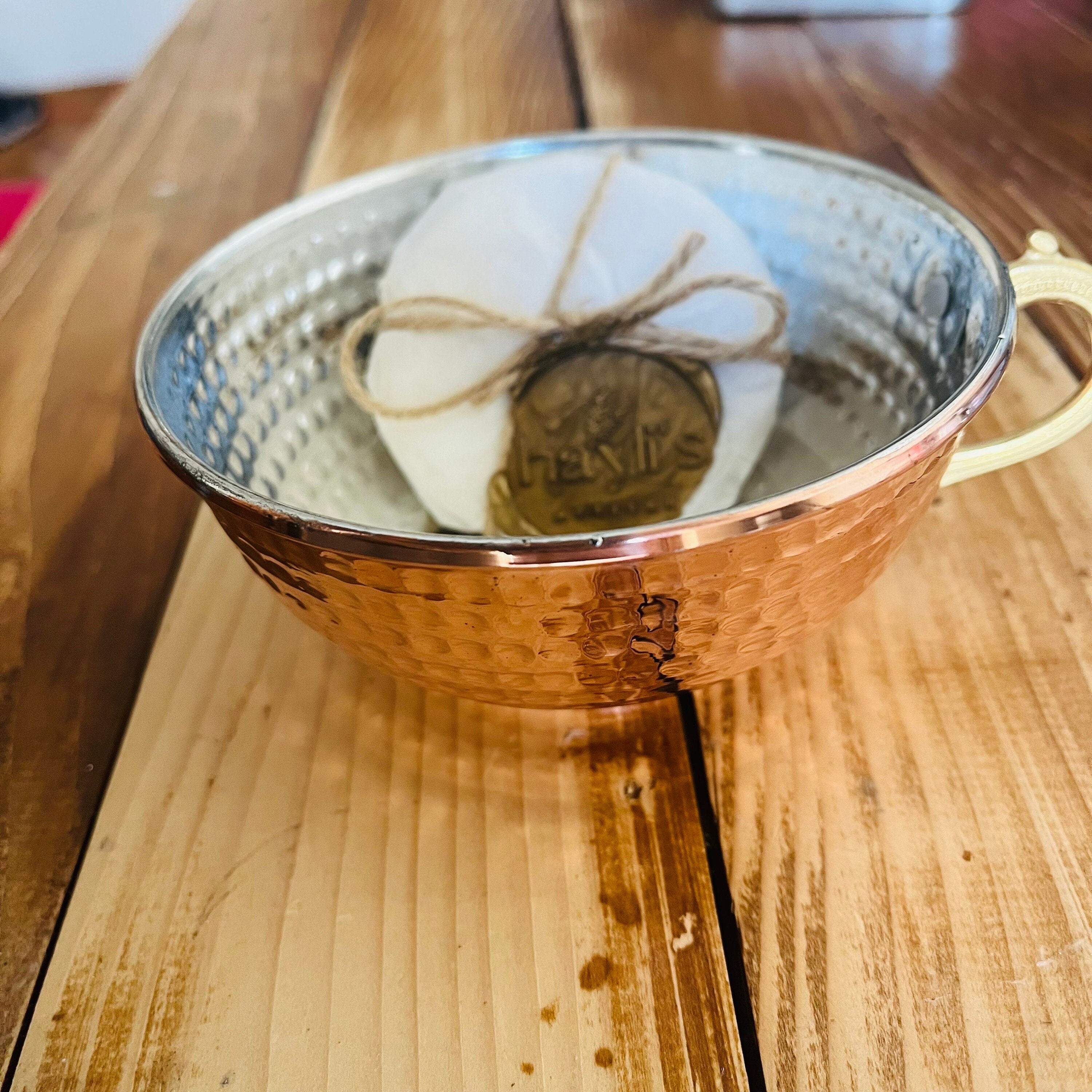 Copper Shaving Bowl with Arko or Artisan soap puck Hand-Hammered Lathering Bowl for Wet Shaving