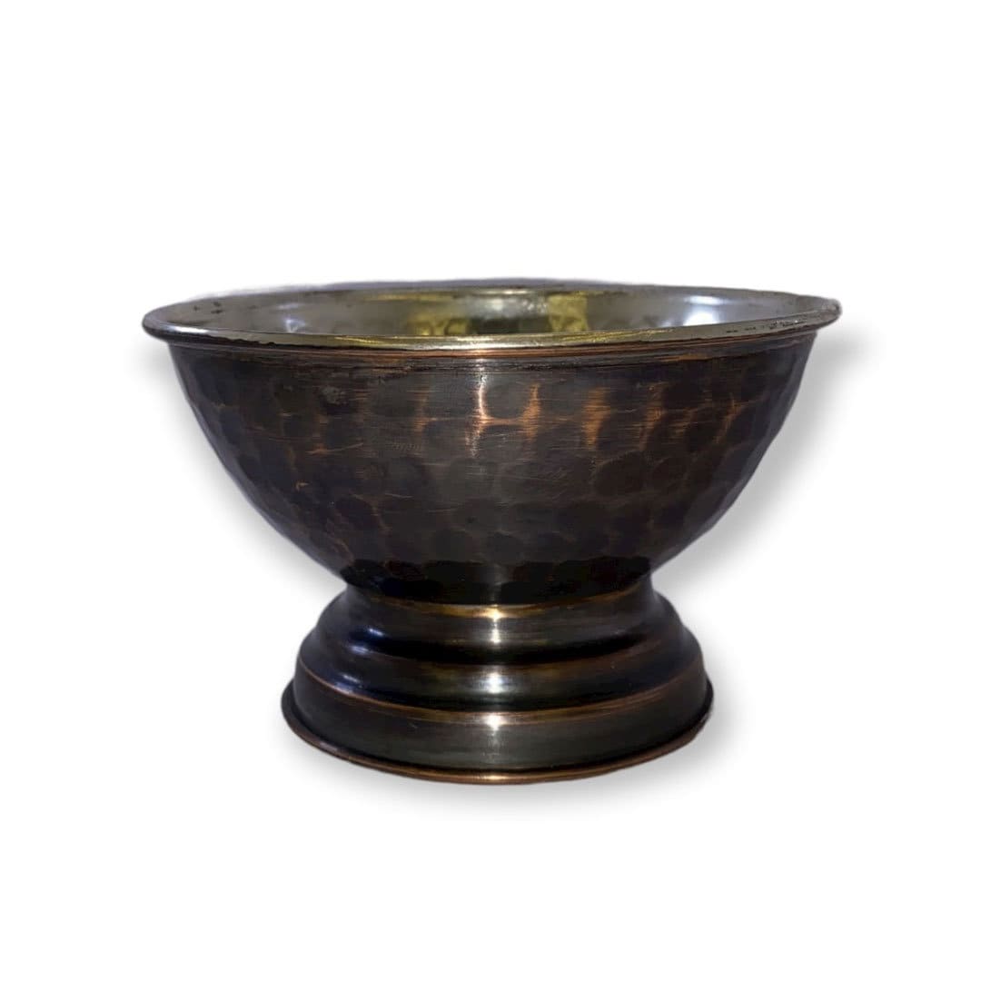 Hand Forged Copper Bowl with Foot - Oxidized Perfect for Shaving
